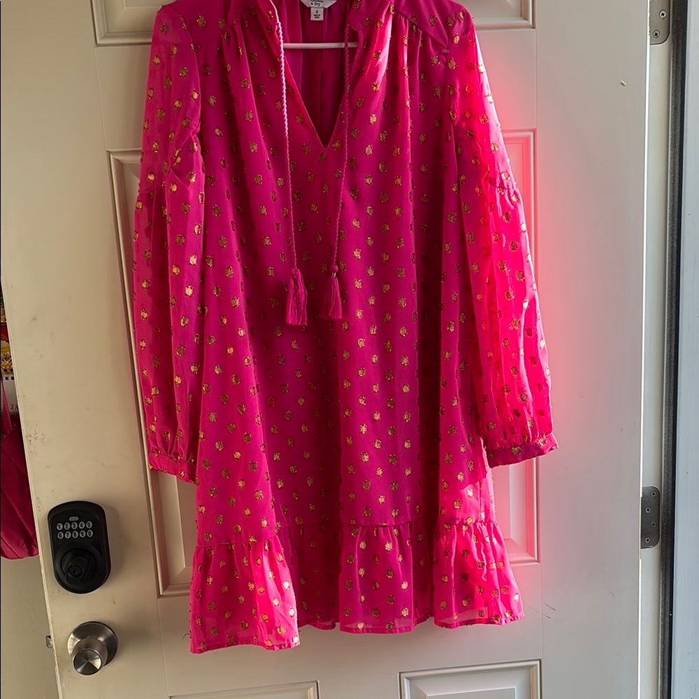 Crown & Ivy Pink Asymmetrical Sundress with Bishop Sleeves